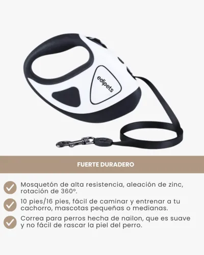 Correa perro extensible y retráctil de 5 metros con linterna LED